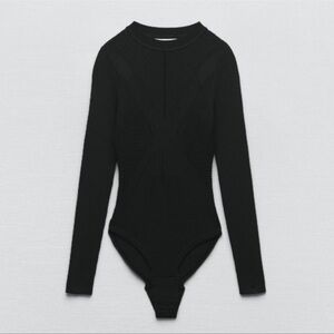 Zara Knit Bodysuit Black Long Sleeve | NEW | Size M